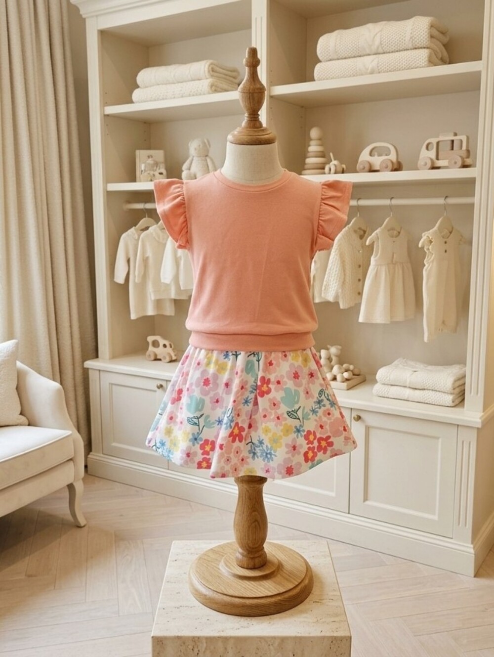Millie Loves Lily Peach Flutter Sleeve Top & Floral Skort Set | Sizes 6